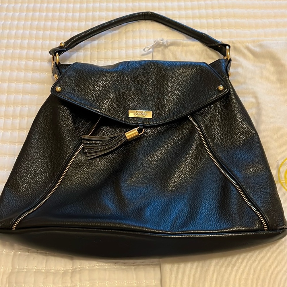 Onna Ehrlich luxury leather tassel zipper satchel. Black. Excellent Condition